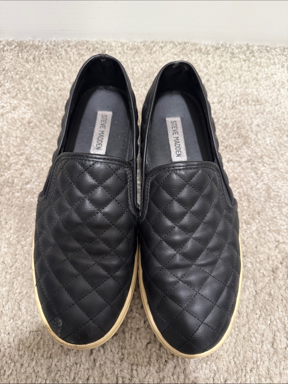 Steve Madden Black Quilted Slip-On Loafers